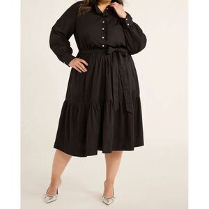 Free Assembly Women's Black XL Cotton Ruffle Midi Dress Long Sleeves Boho‎ Goth